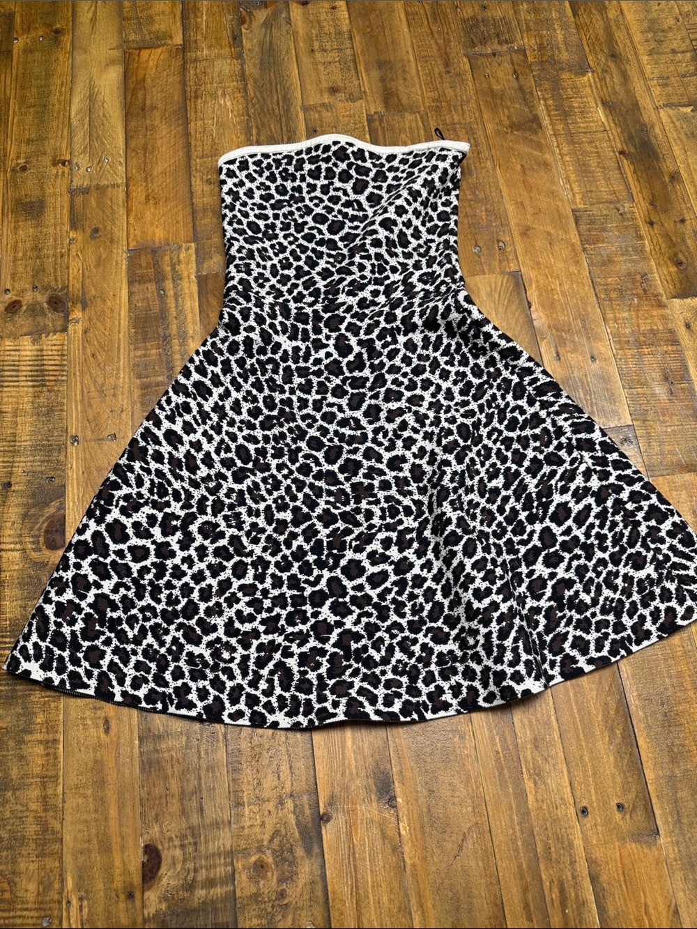 Express Strapless Leopard Print Fit & Flare Dress - Black & White